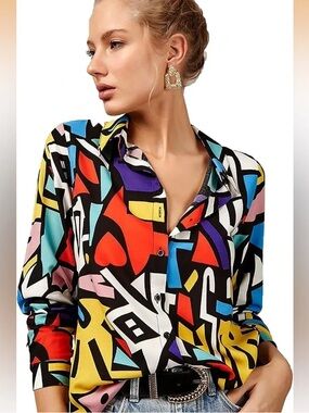 Big Dart 90s Abstract Pop Art Button-Down Shirt Womens Size EU 46/US Fits Medium